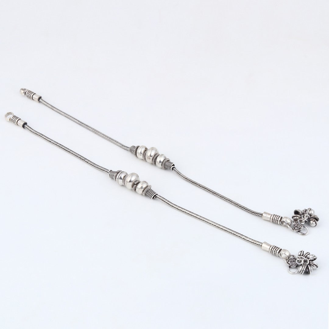 Silver Oxidised Triple Bead Brass Anklet