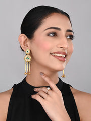 Antique Gold Temple Drop Earrings Green