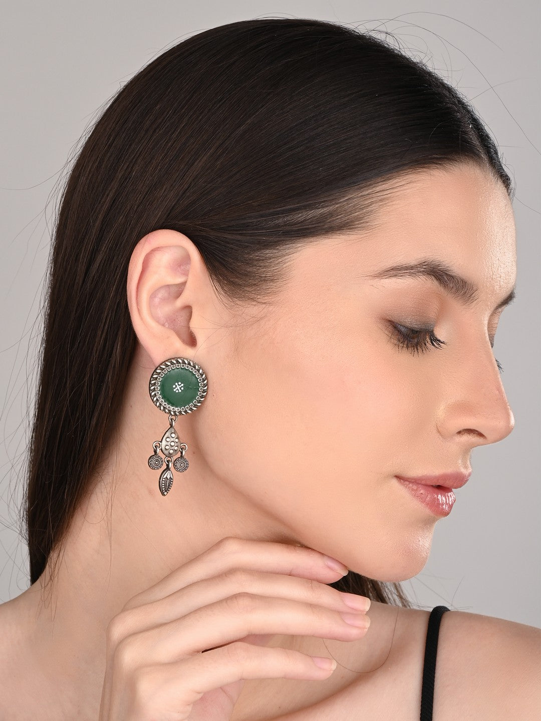Hand-Painted Circular drop earrings Green