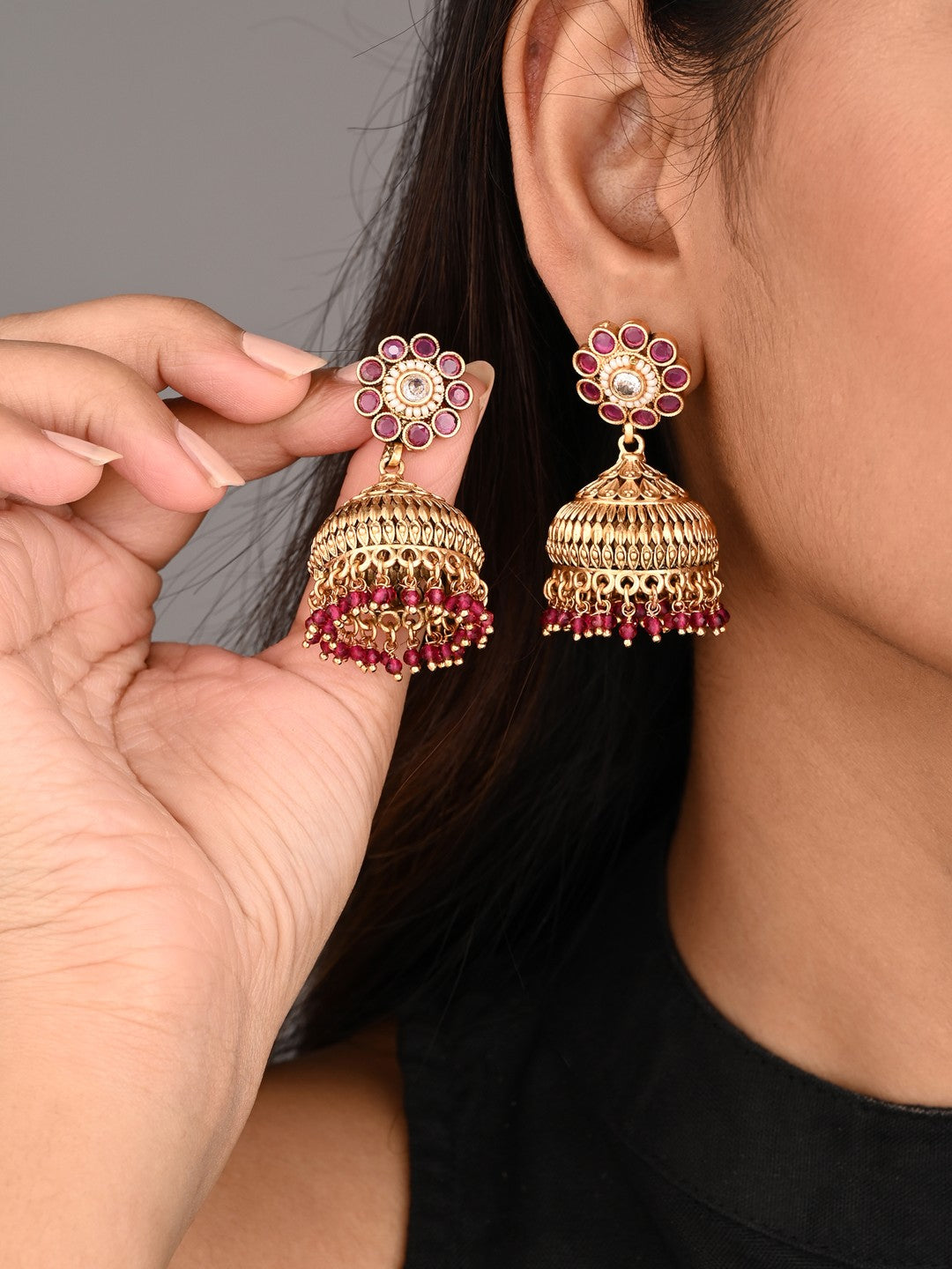 Ruby Bloom Copper Jhumka Earrings