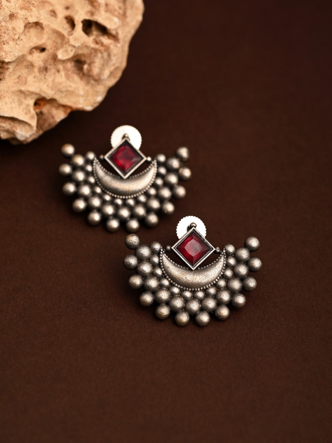 Crescent moon Studs Green Red