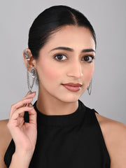 Oxidised Silver Peacock Ear cuff with Chains