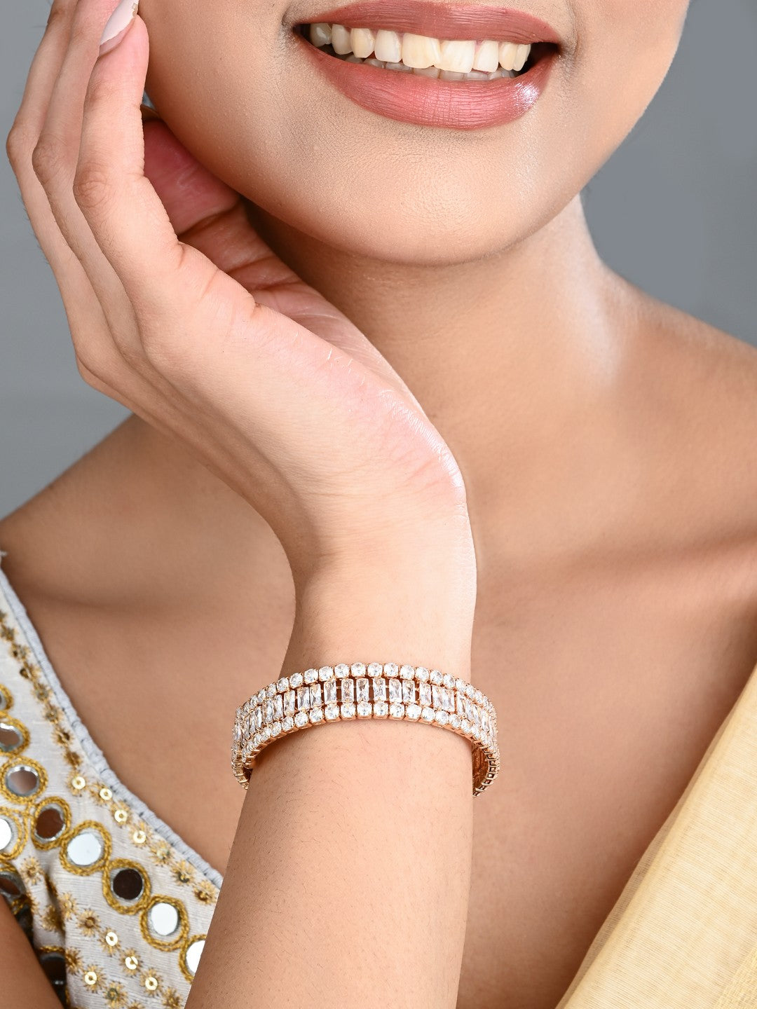 Rose Gold-Tone CZ Tennis Bracelet Bangle