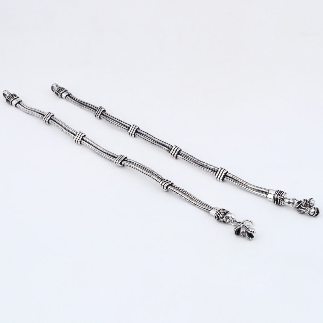 Silver Oxidised Rope Design Brass Anklet
