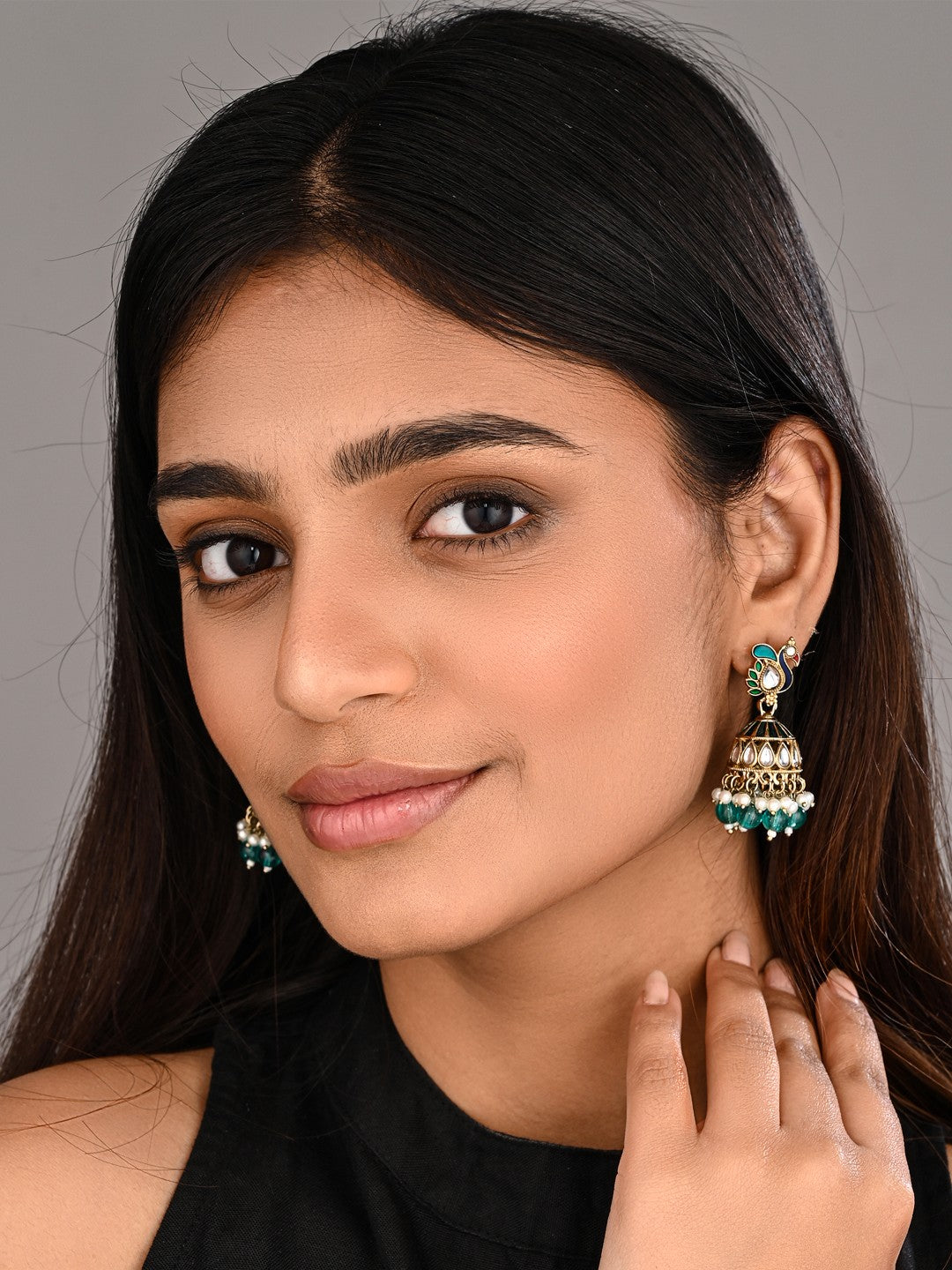 Peacock-inspired jhumka earrings- Blue