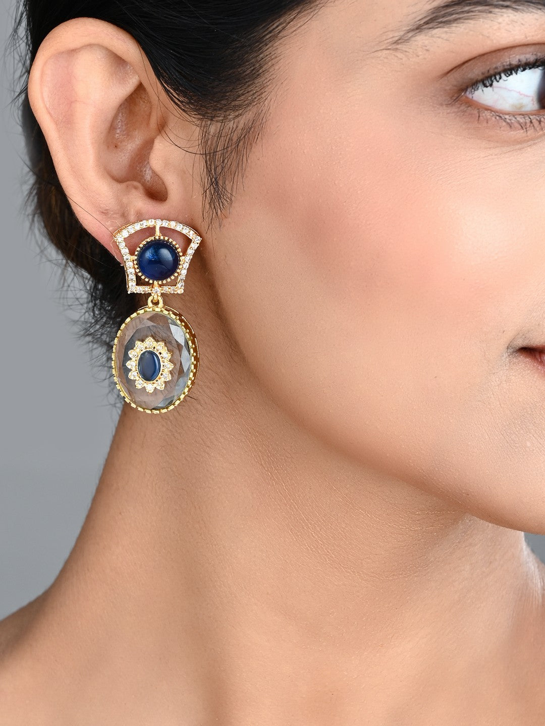 Monalisa Stone & Gold-Tone transparent stone Drop Earrings - Blue