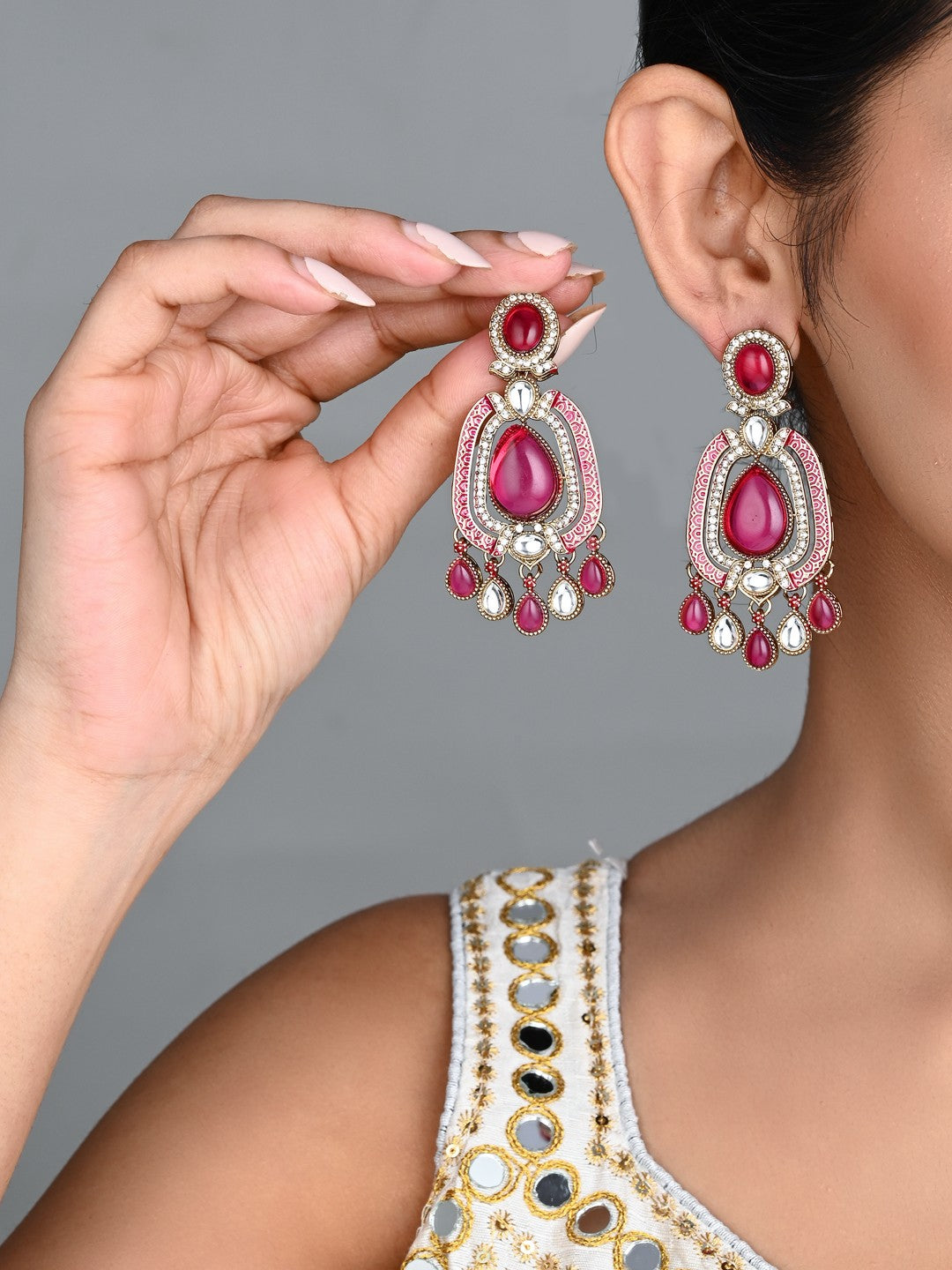 Elegant Crystal Teardrop Statement Earrings - Wine