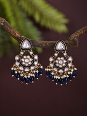 Gold plated kundan & Meenakari Chandbali Earring Blue