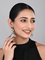 Silver plated long Jhumka - Red
