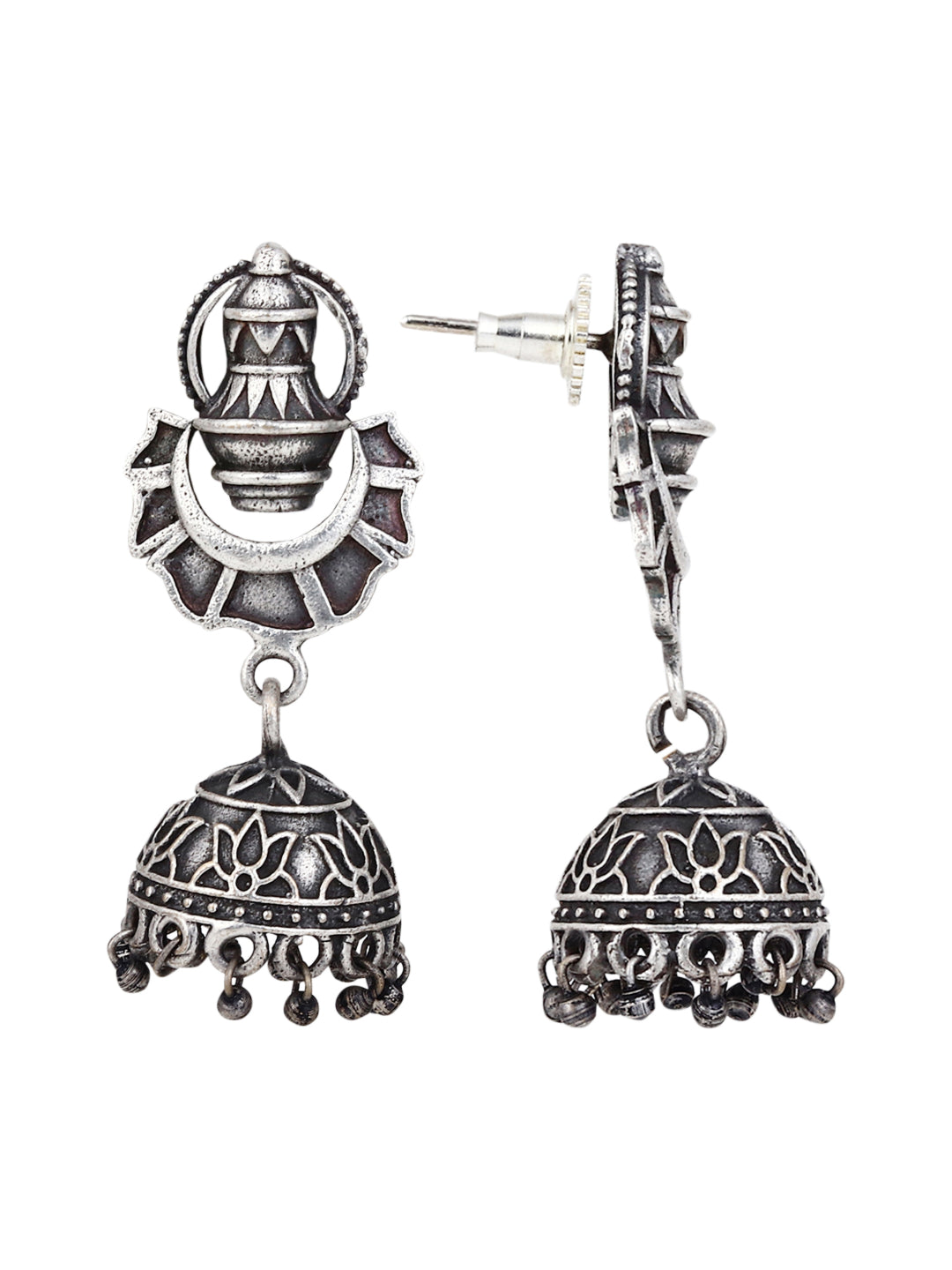 Silver Oxidised temple design jhumka