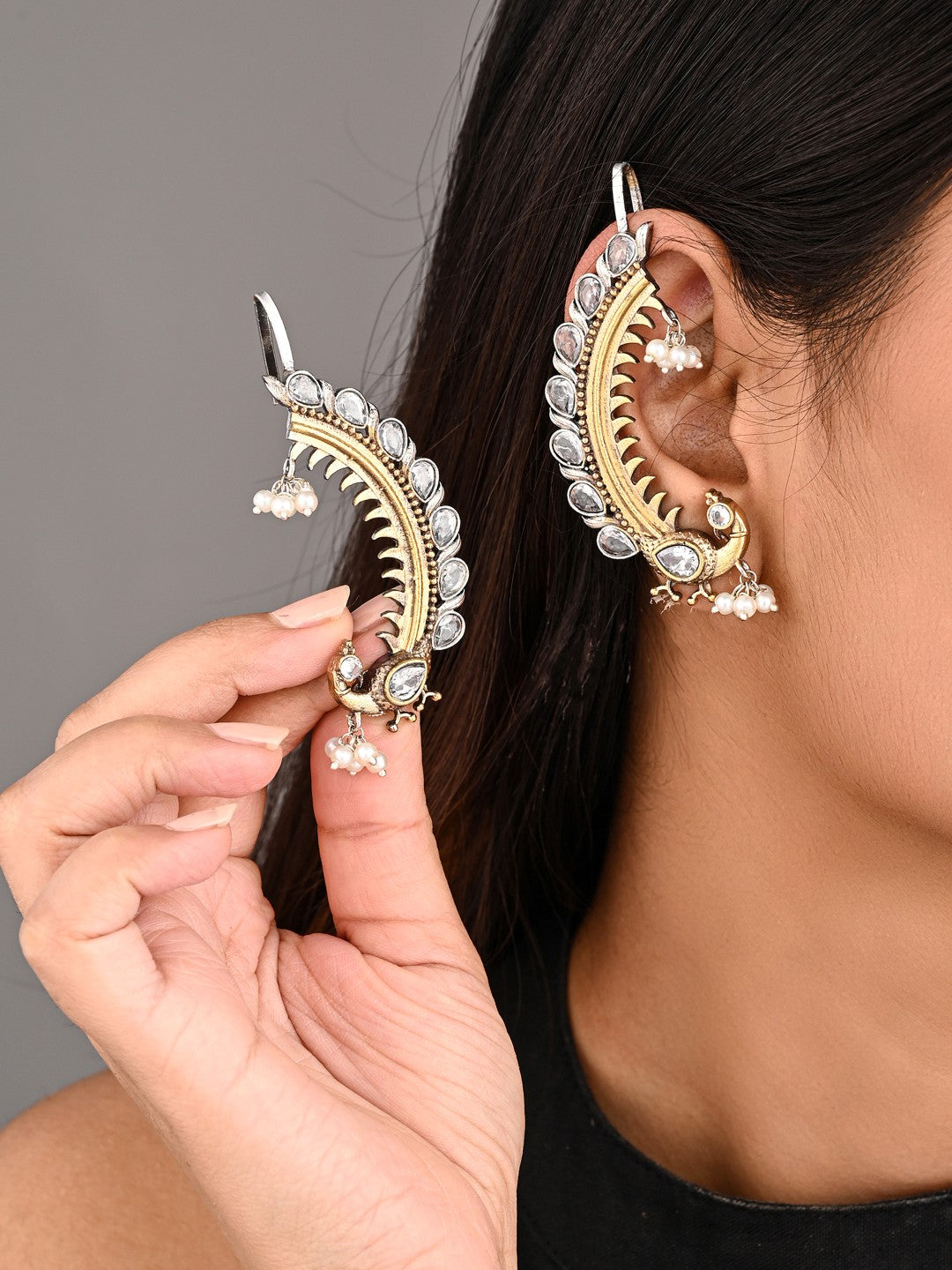 Peacock Crescent Earrings Gold