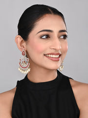 Gold plated Stone & beads chandbali Earring Red