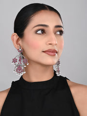 Silver plated contemporary Chandbali with Pink stones