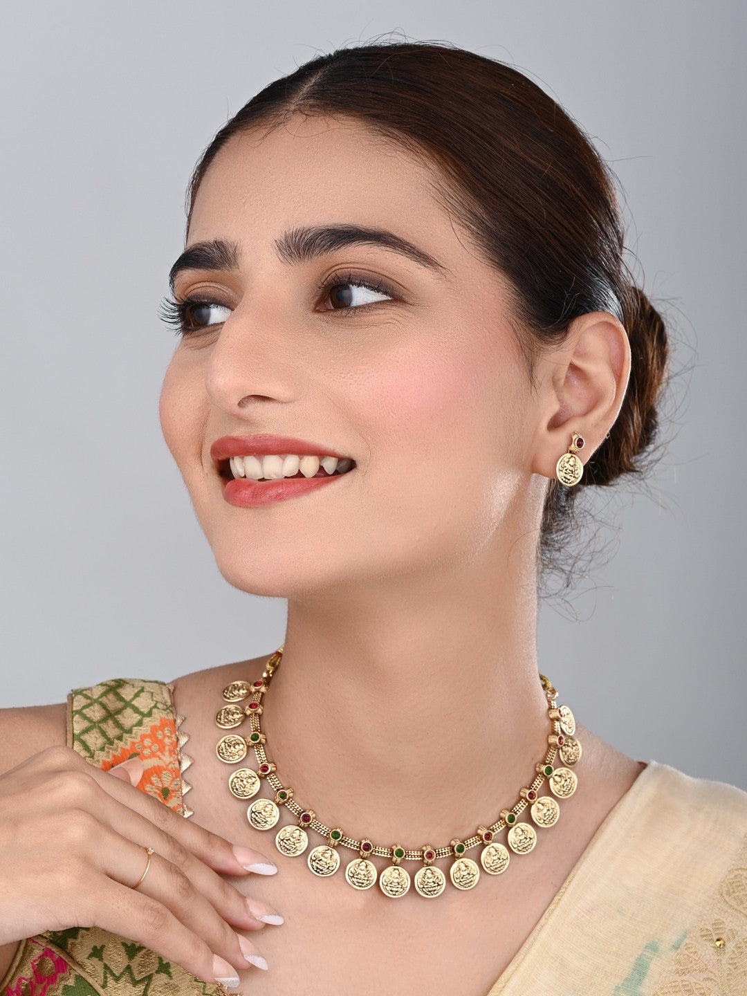 Gold Plated Laxmi coin Necklace Set - Multi