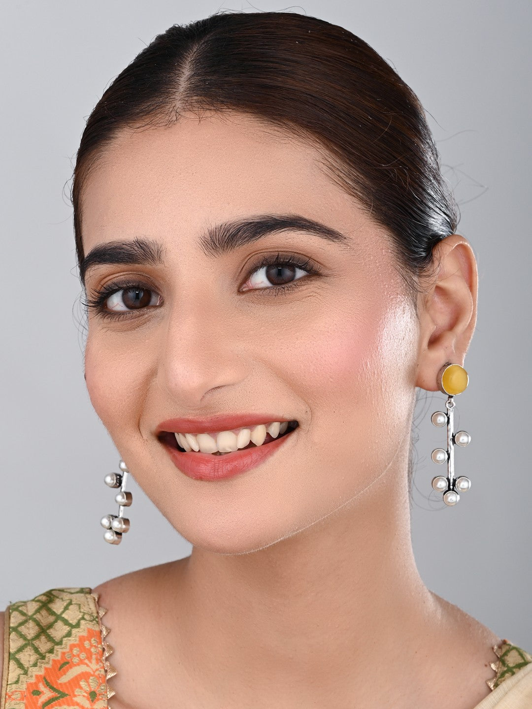Yellow Stone & pearl drop Earring