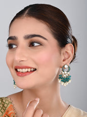 Gold-Plated Meenakari Stud Earrings with Kundan & Pearl Cluster drops - Teal