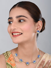 Gold Plated Delicate Lotus Necklace Set - Blue