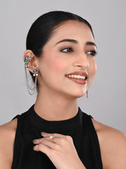 Oxidised Silver Dancing girl Ear Cuff with Chains