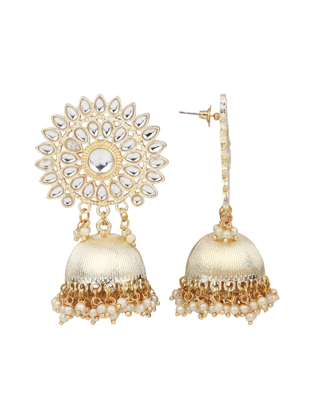 Gold plated Jhumka with kundan