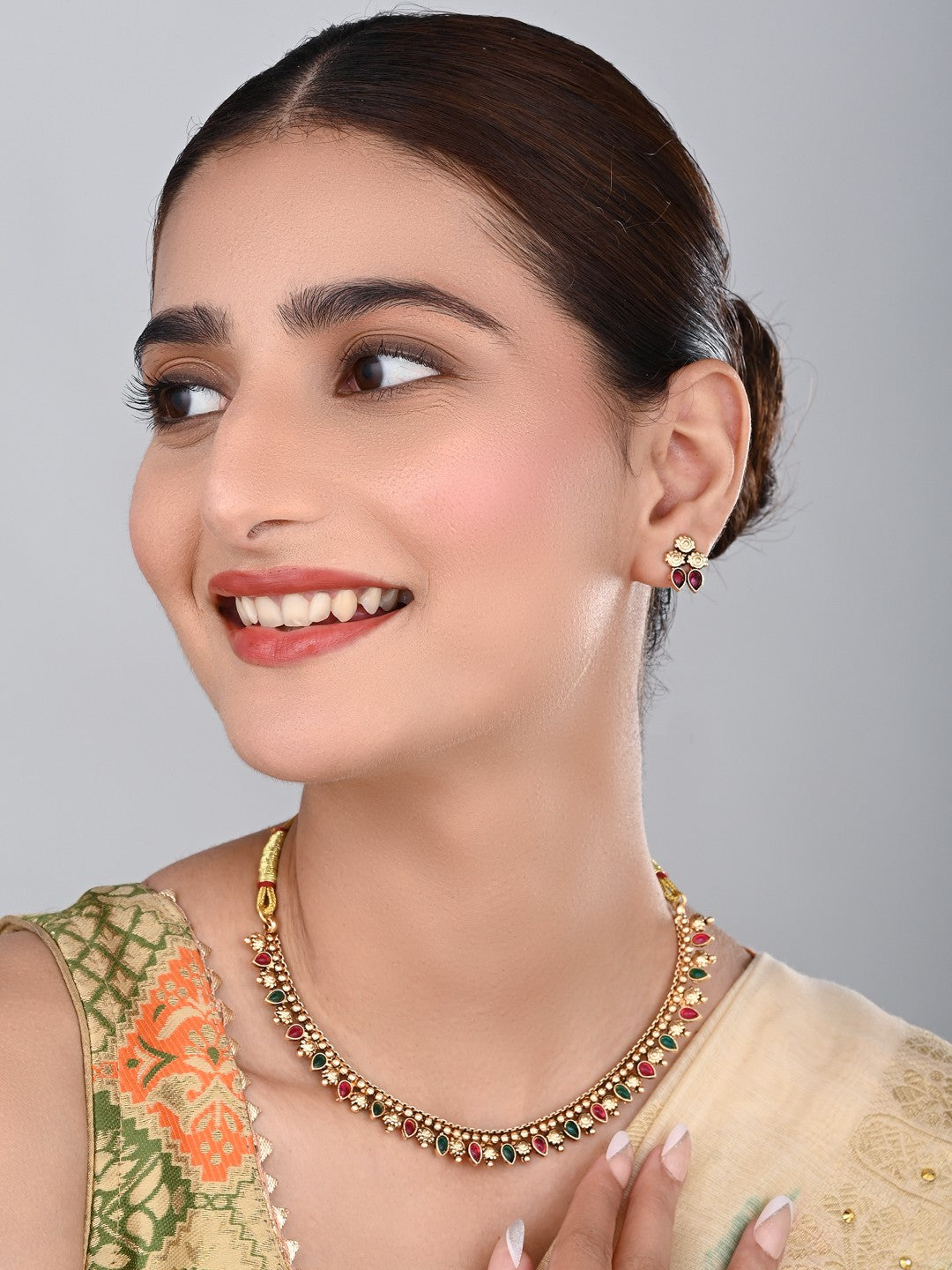 Gold Plated Multi coloured stone Necklace set