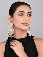 Elegant Pearl & Bead Chandelier Earrings - Green
