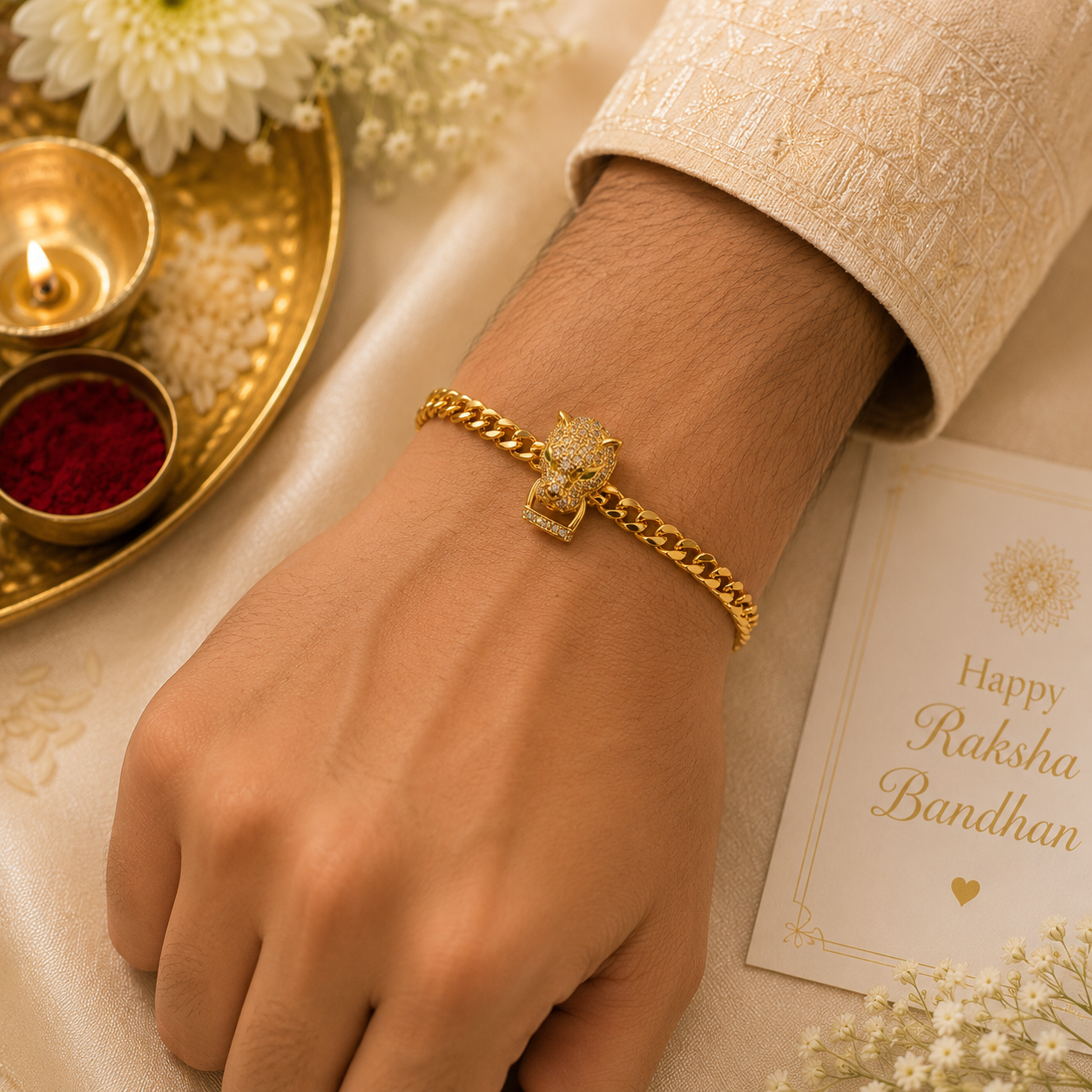 Gold Panther Designer Bracelet Rakhi