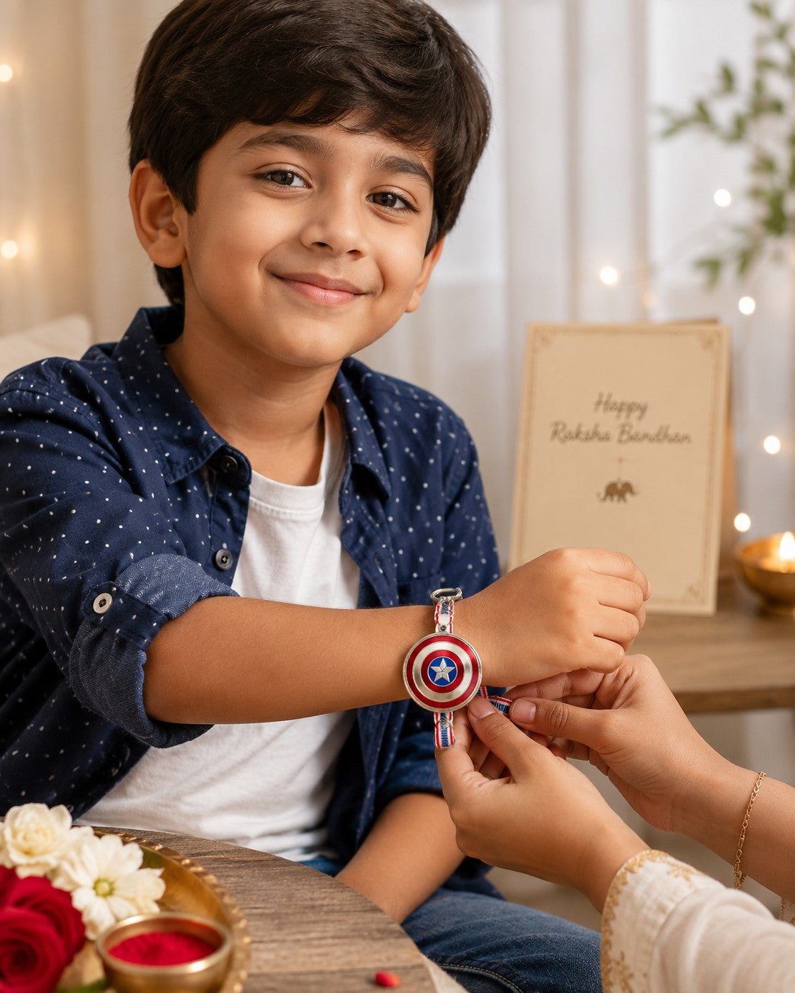 Captain Shield Rakhi Keychain with Superhero Emblem