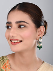 Gold plated Kundan & Pearl drop Earrings- Green