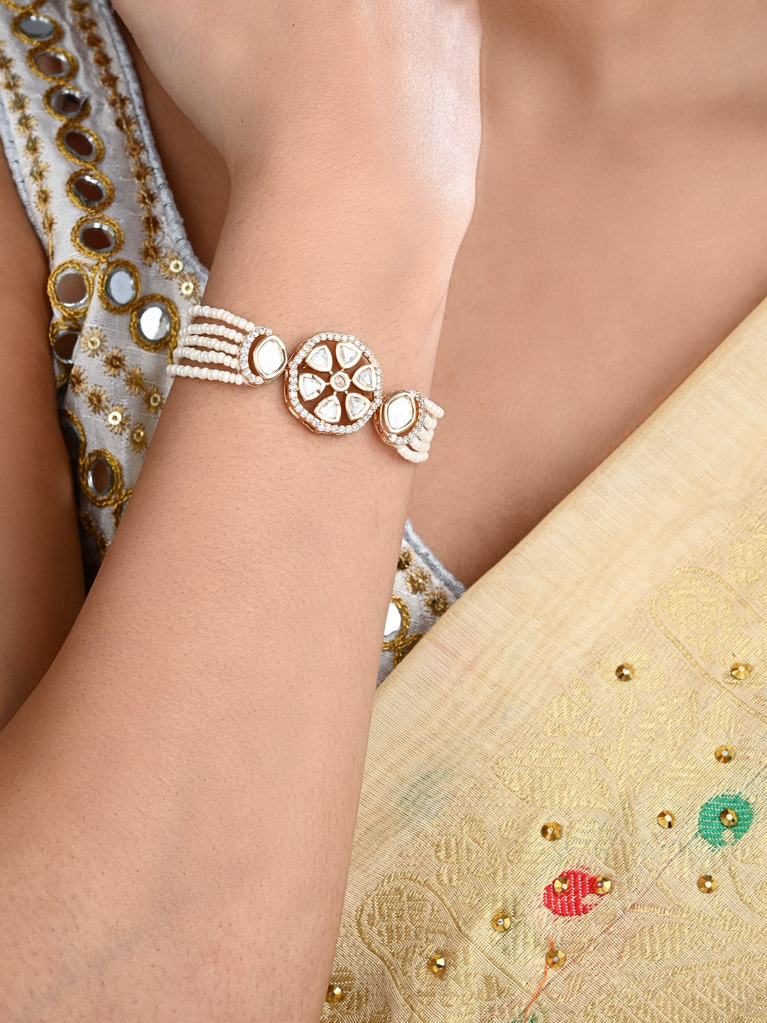 Elegant Gold-Tone Multi-Strand Crystal Bracelet
