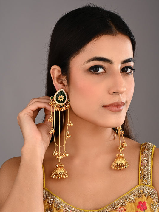 Gold Green Meenakari Jhumka Drop Earrings