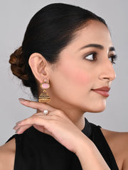 Pink stone top & Gold Jhumka Earring
