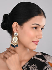 Contemporary kundan, MOP & Meenakari Drop Earring Blue