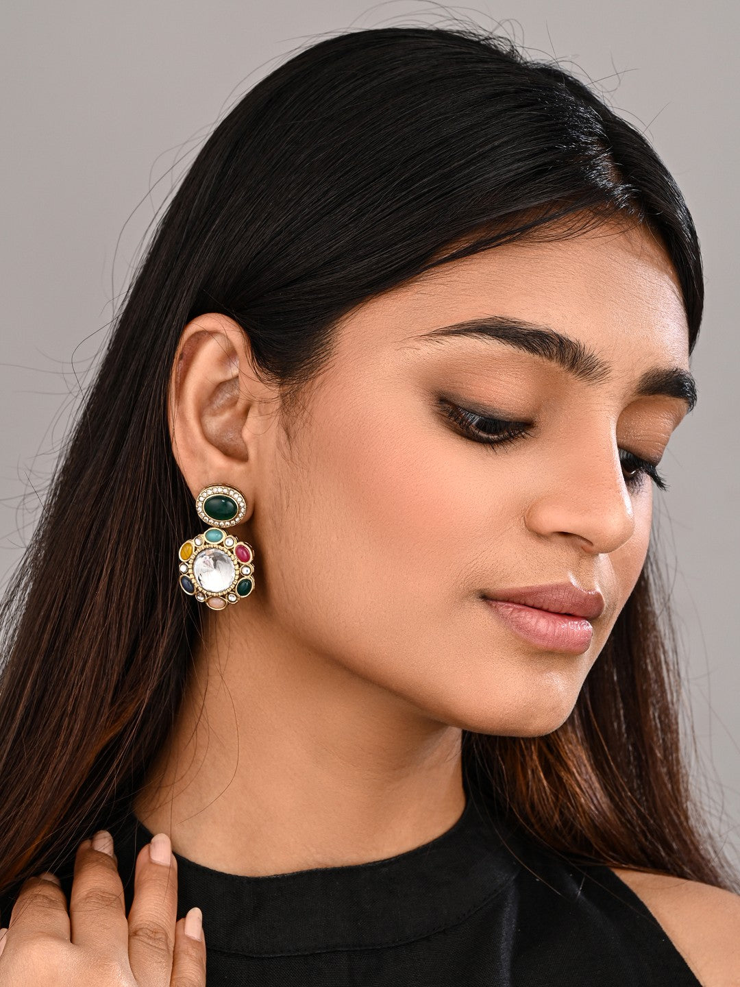 Statement earrings featuring a bold circular design with a vintage finish Multi