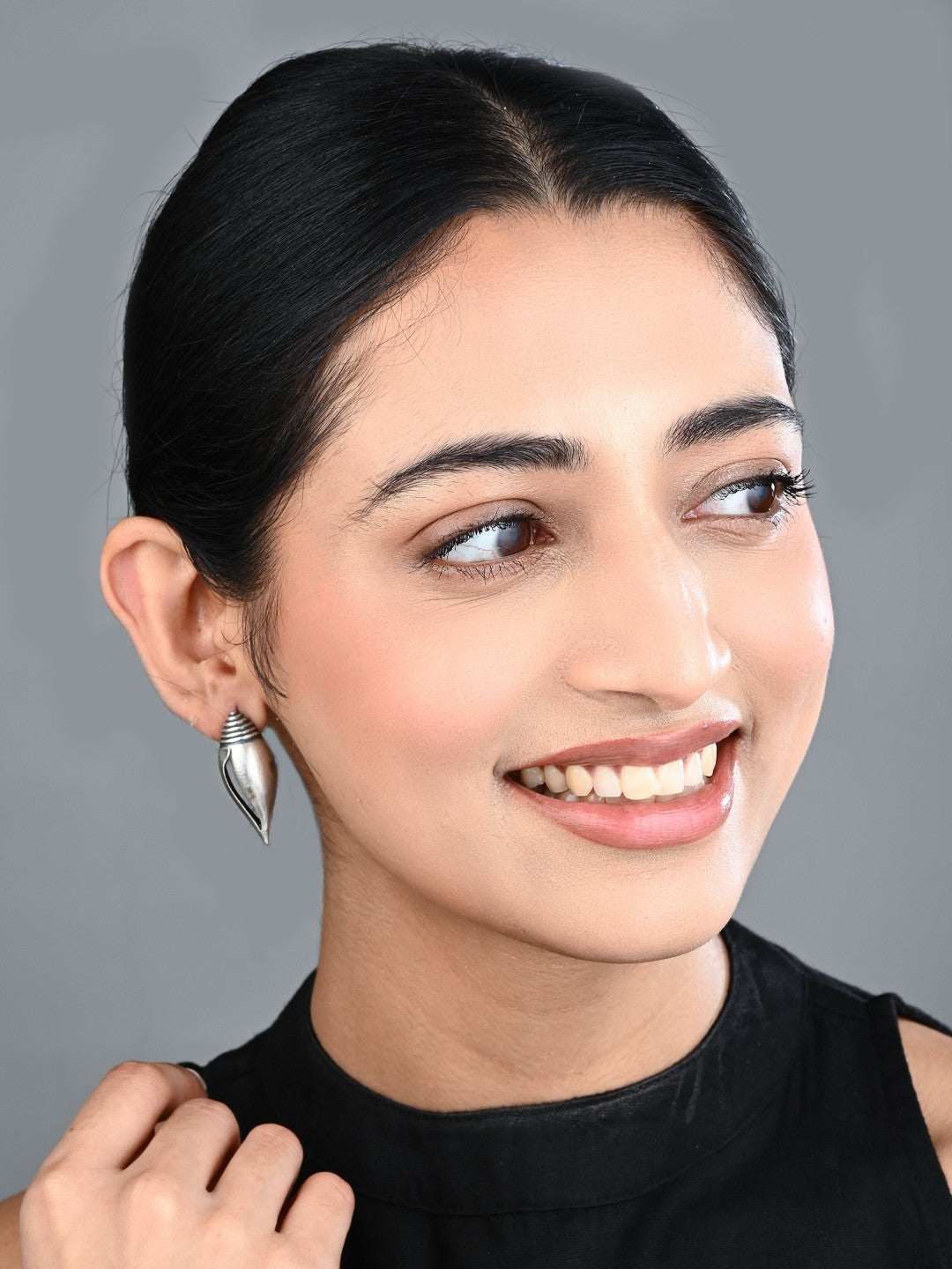 Silver-Tone Shell Stud Earrings