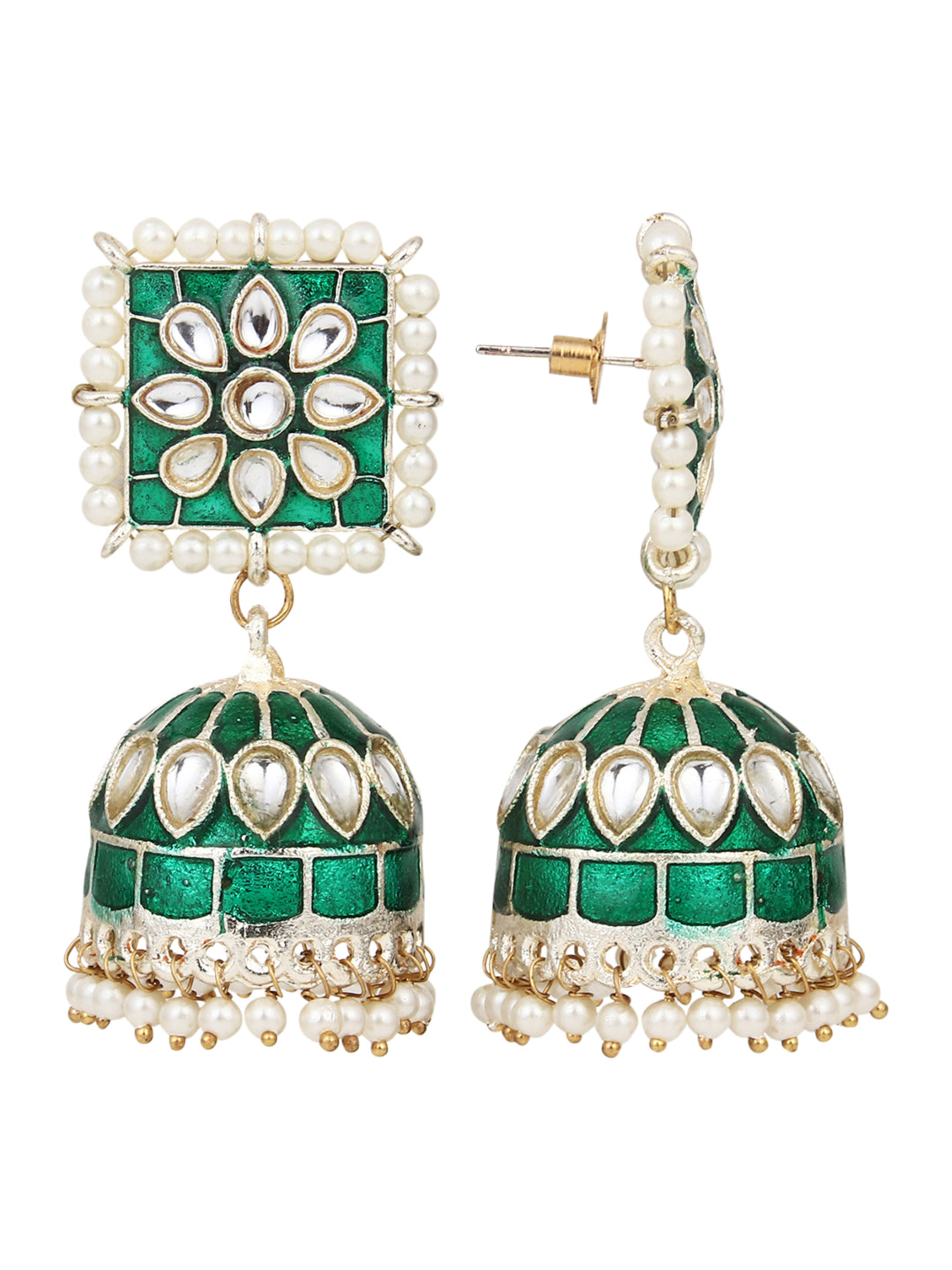 Gold plated Green Enamel Jhumka