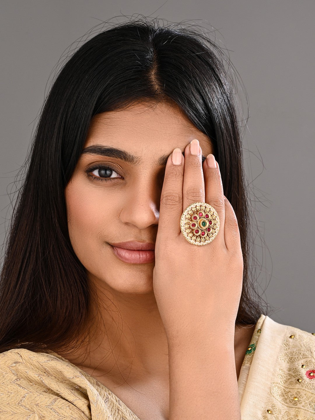 Ruby Emerald Mandala Ring