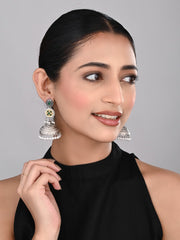 Silver plated long Jhumka - Green