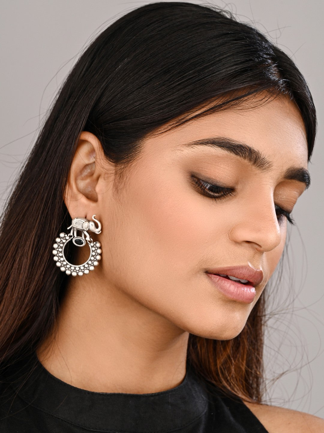 Oxidised Silver Elephant Hoop Earrings