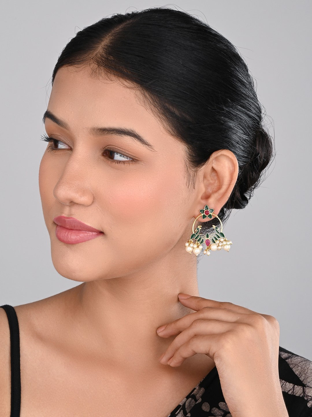Gold-Plated Chandbali Earrings with AD Stones & Meenakari