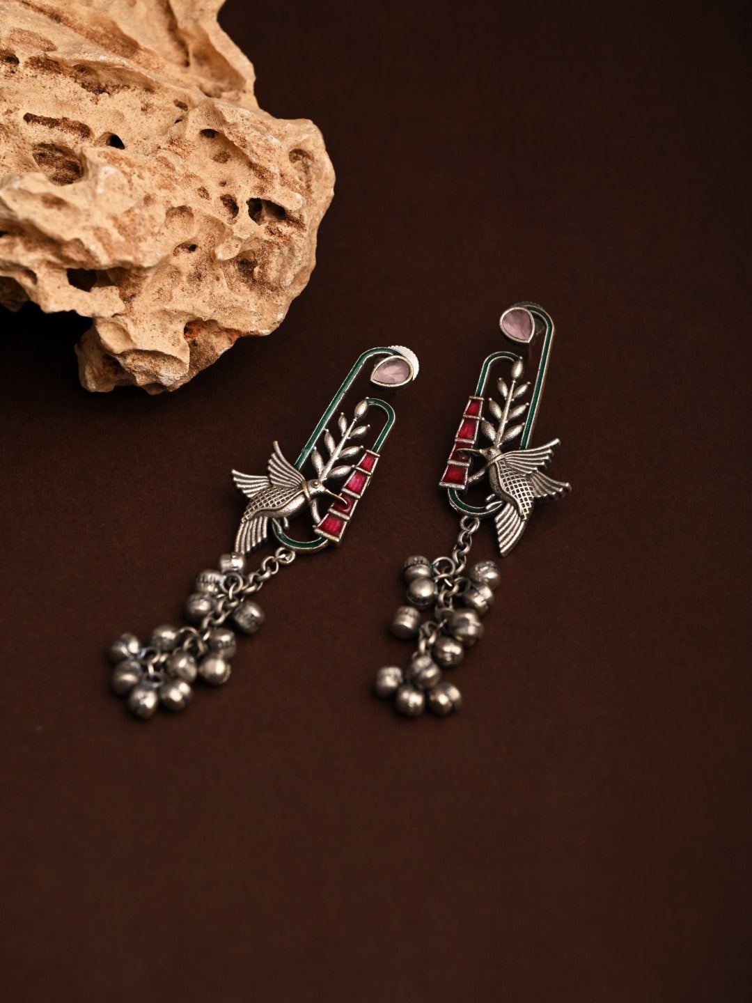 Silver Oxydies finish Ghungroo charm Drop Earring