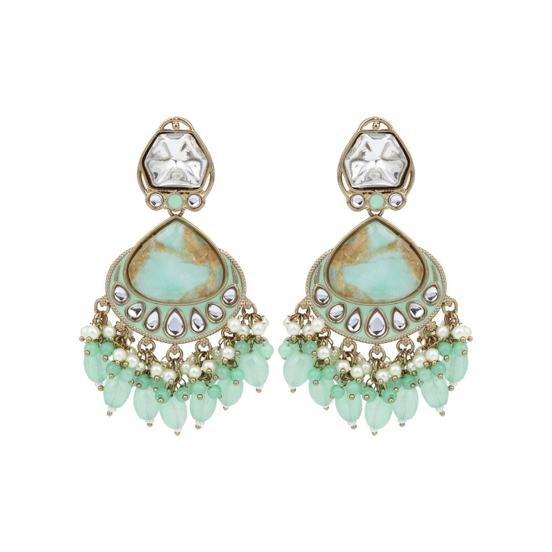 Gold plated two tone Drop Earring - Sage Green