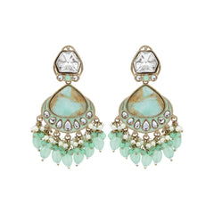 Gold plated two tone Drop Earring - Sage Green