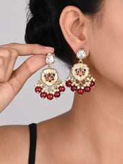 Contemporary kundan, MOP & Meenakari Drop Earring Red