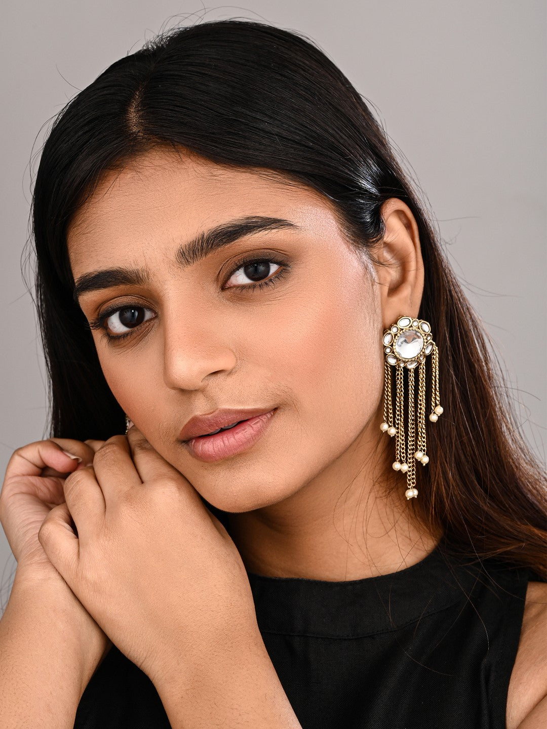 Kundan Tassel Drop Earrings - Gold
