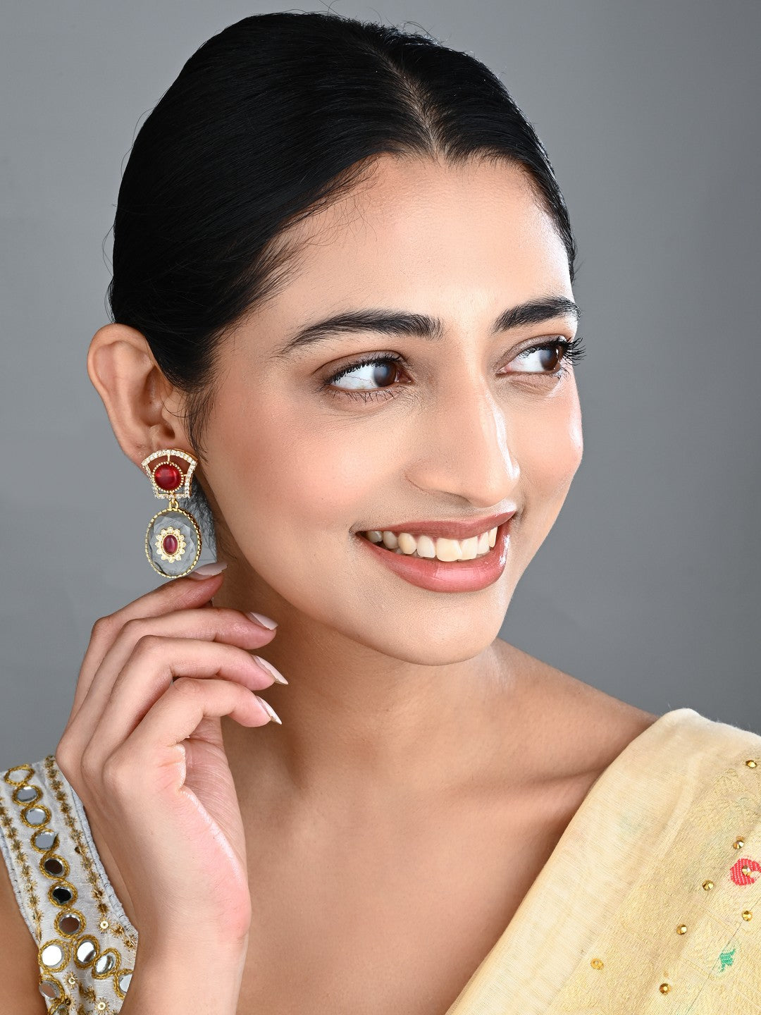 Monalisa Stone & Gold-Tone transparent stone Drop Earrings - Red