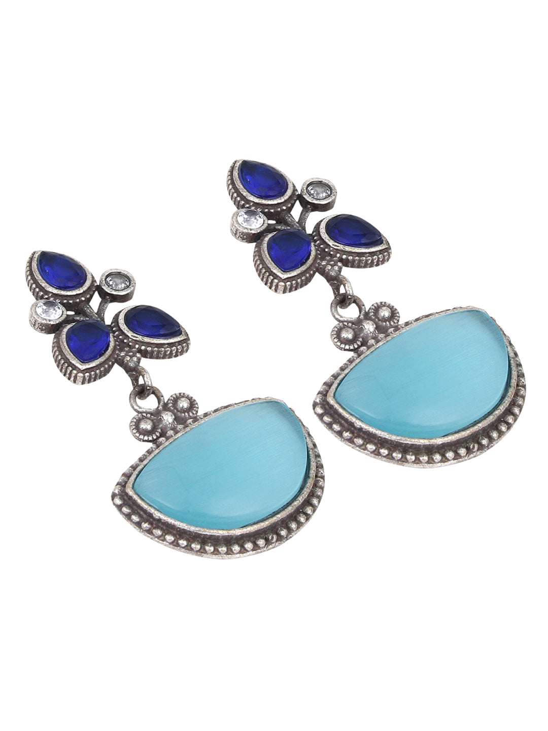 Silver Oxidised finish AD stone drop earring