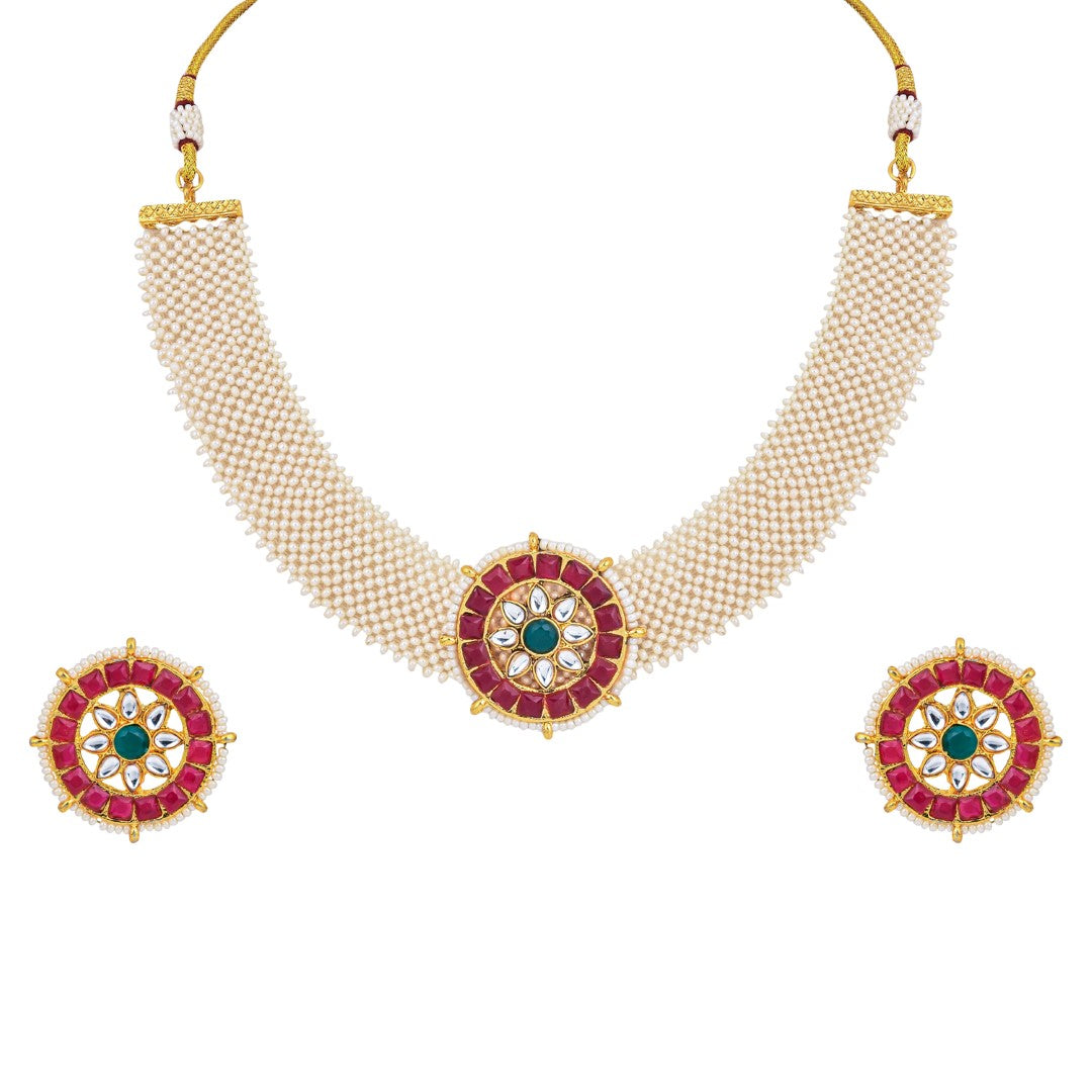 Ruby Pearl Circular Necklace Set