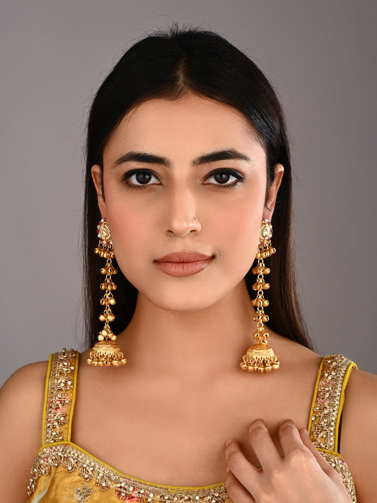 Kashmiri Long drop Jhumka Earring - Ruby