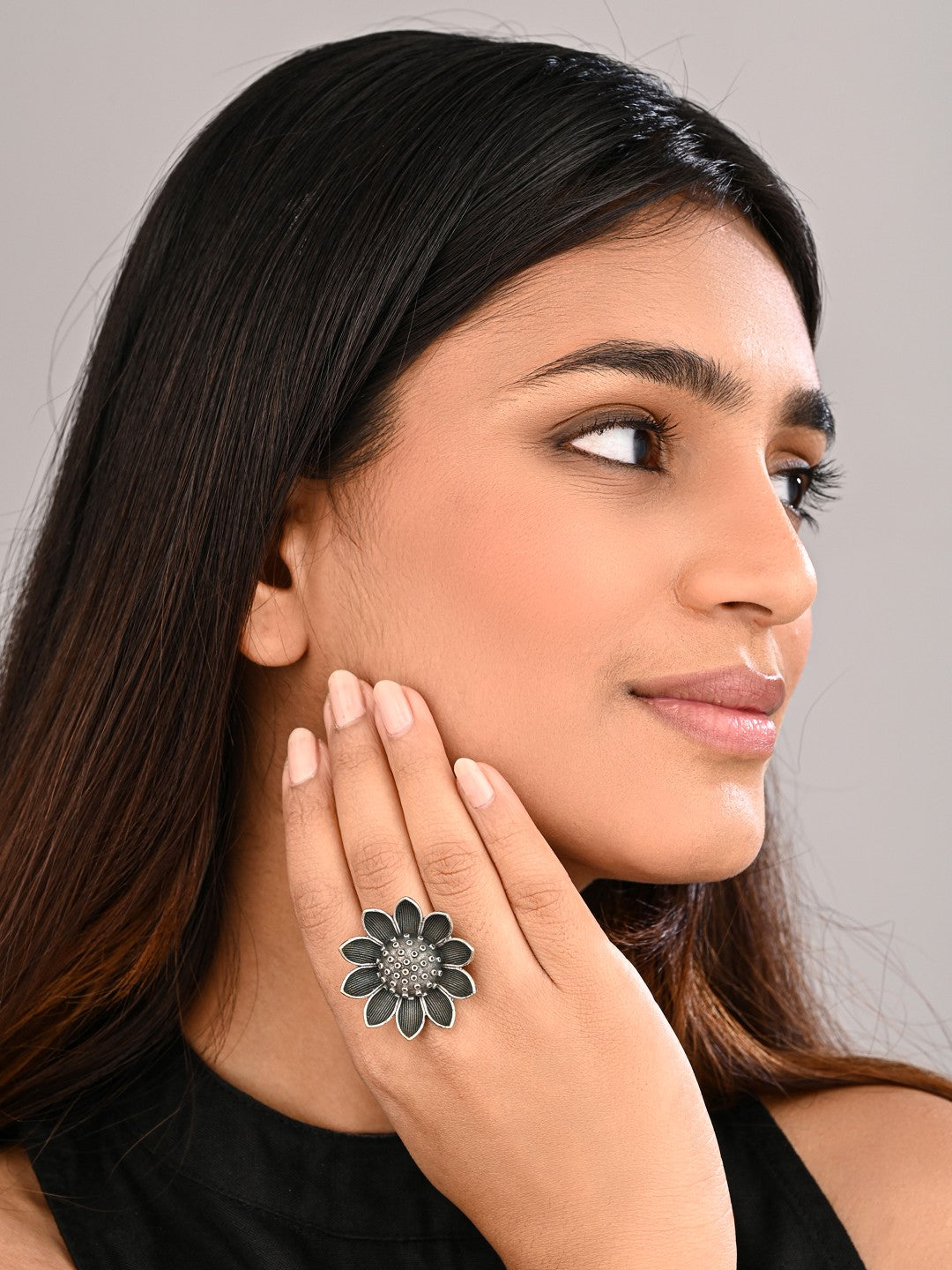 Lotus Oxidized Brass Ring
