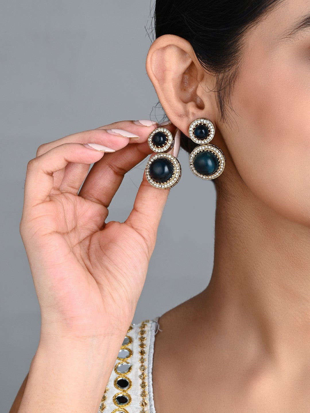 Crystal Halo Drop Earrings - Blue